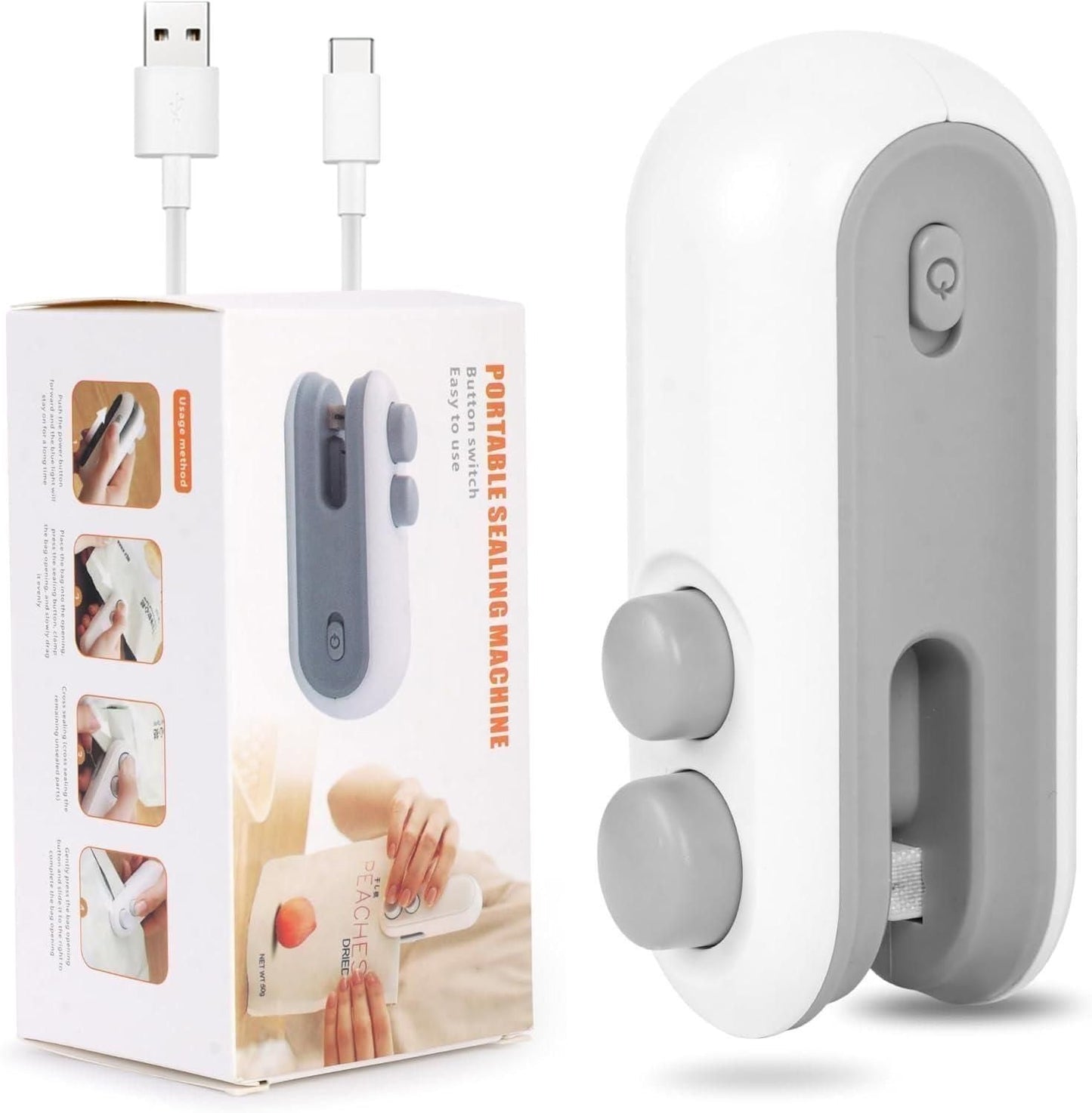 Portable Mini Sealing Machine 2 in 1 USB Rechargeable Magnetic Bag Sealer Heat Seal with